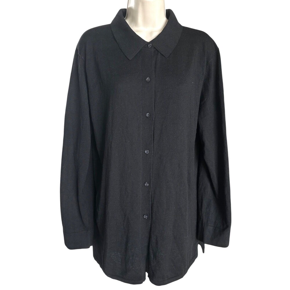 Victoria's Secret Women's Long Sleeve Button Front Cardigan Collared Sz XL Black